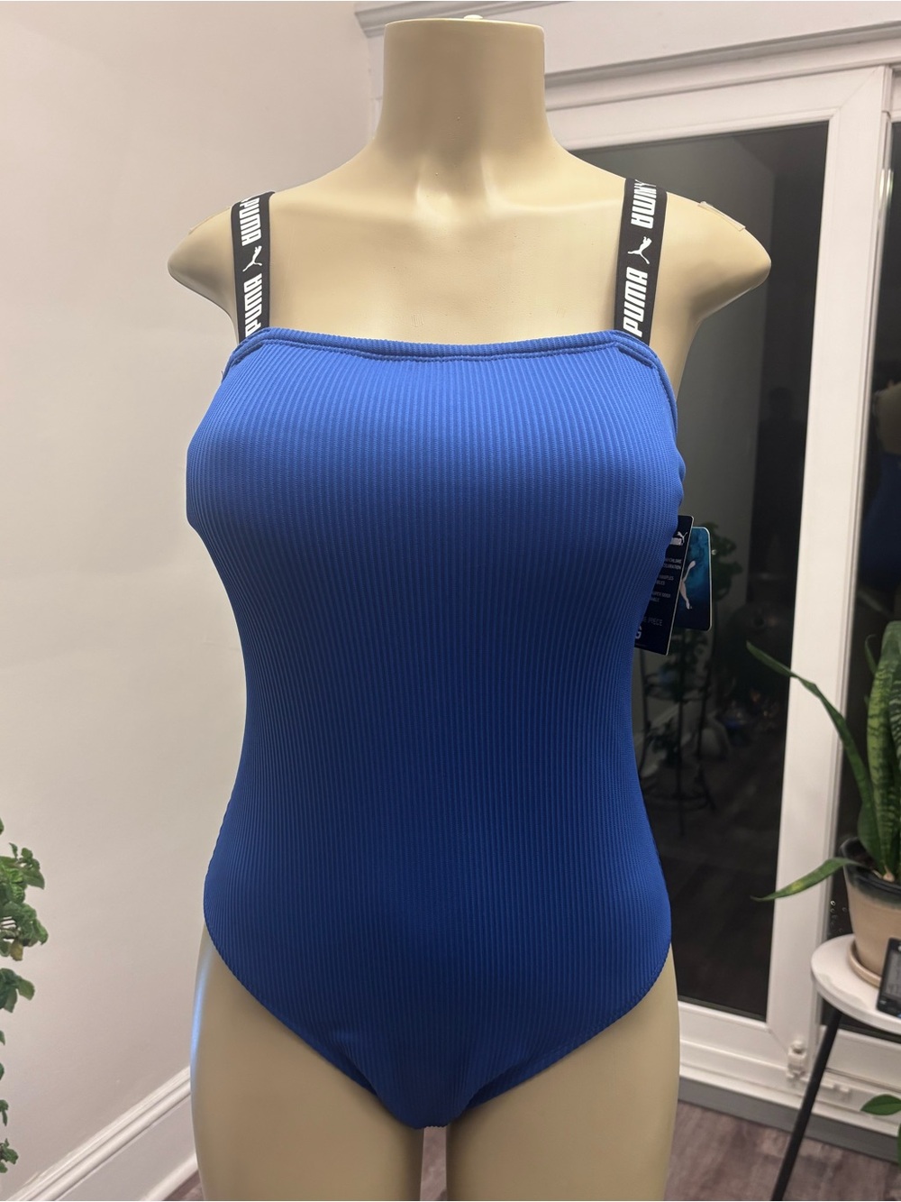 Puma Royal Blue Ribbed One-Piece with Black Logo Straps